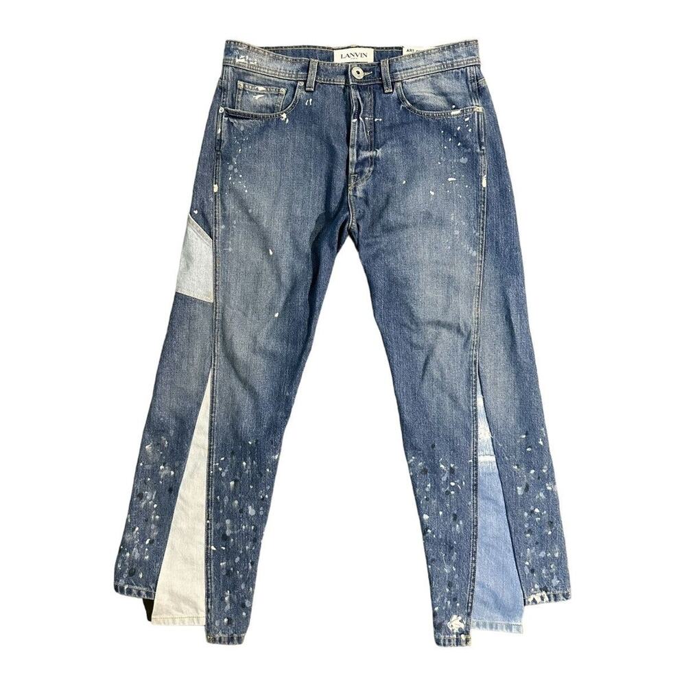 Lanvin Twist paneled paint splatter denim